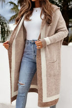 Pocketed Contrast Long Sleeve Hooded Cardigan Woman Outerwear