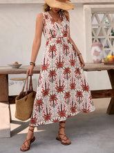 Printed V-Neck Sleeveless Midi Dress Casual Dresses