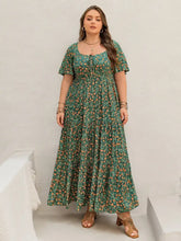 Plus Size Printed Short Sleeve Tiered Maxi Dress Maxi Dresses