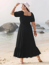 Plus Size Ruffled Hem Square Neck Short Sleeve Dress Maxi Dresses