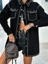 Studded Snap Down Long Sleeve Denim Shacket Woman Tops