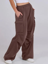 Elastic Waist Wide Leg Pants with Pockets Woman Pants