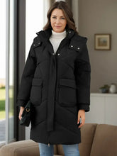 Long Sleeve Longline Hooded Winter Coat with Pockets Woman Outerwear