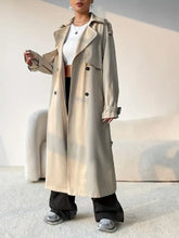 Collared Neck Long Sleeve Longline Trench Coat Woman Outerwear