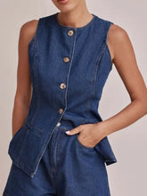 Button Down Denim Vest Woman Denim Tops