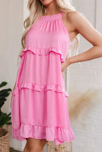 Tied Back Ruffled Layered Sleeveless Mini Dress Woman Casual Dress