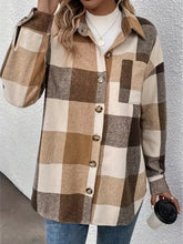 Curved Hem Plaid Collared Neck Shacket Woman Outerwear