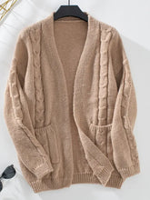 Cable-Knit Open Front Long Sleeve Cardigan Tan Woman Outerwear