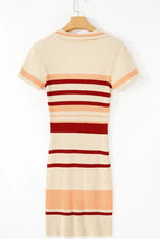 Contrast Striped Johnny Collar Short Sleeve Mini Dress Woman Casual Dress