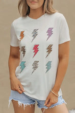 Lightning Graphic Round Neck Short Sleeve T-Shirt White Woman T Shirts