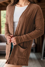 Textured Open Front Cover Up with Pockets Brown Woman Outerwear