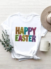 HAPPY EASTER Round Neck Short Sleeve T-Shirt White Woman T Shirts
