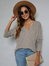 Dropped Shoulder High-Low Waffle-Knit Top Light Gray Woman Blouses