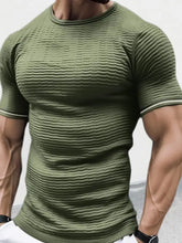 Men's Plus Size Texture Round Neck Contrast Trim T-Shirt Army Green Mens Tops