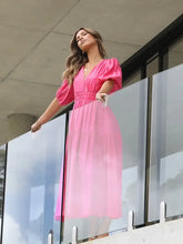 Surplice Half Puff Sleeve Midi Dress Casual Dresses