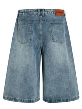 Men's Floral Trim Wide Leg Denim Shorts Denim Shorts