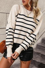 Striped Dropped Shoulder Round Neck Pullover Sweater Sweater Pullovers