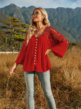 Spliced Lace Buttoned Blouse Woman Blouses