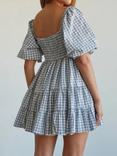 Ruffled Hem Plaid Half Sleeve Mini Dress Casual Dresses