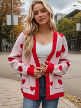 Heart Button Up Dropped Shoulder Long Sleeve Cardigan Woman Outerwear