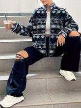 Geometric Turtleneck Zip Up Jacket Woman Outerwear