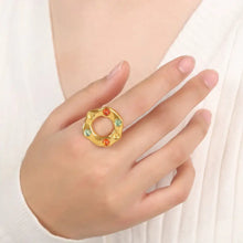 Titanium Steel Glass Bead Ring Gold 7 Rings