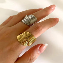 2-Piece Stainless Steel Textured Wave Ring Fashion Jewelry