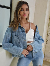 Button Down Drop Shoulder Denim Jacket Woman Outerwear