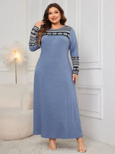 Honey Plus Size Printed Round Neck Long Sleeve Dress Woman Maxi Dress
