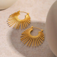 Golden Sunburst Fan Hoop Earrings Earrings