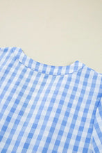 Gingham Short Sleeve Button Tie Split Neck Loose Mini Dress Casual Dresses