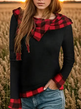 Plaid Long Sleeve Hooded Blouse Black Woman Blouses