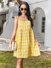Ruffled Plaid Square Neck Mini Dress Casual Dresses