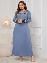 Honey Plus Size Printed Round Neck Long Sleeve Dress Woman Maxi Dress