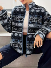 Geometric Turtleneck Zip Up Jacket Woman Outerwear