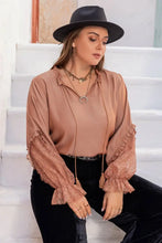 Plus Size Tie Neck Flounce Sleeve Blouse Dusty Pink Woman Blouses