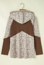 Leopard Ribbed Patchwork Drawstring Hoodie Woman Sweatshirts