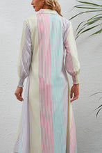 Rainbow Stripe Button-Up Maxi Shirt Dress Woman Maxi Dress