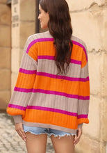 Contrast Striped Drop Shoulder Open Front Cardigan Woman Outerwear