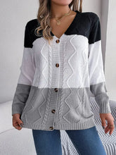 Cable-Knit Striped Button Up Cardigan Charcoal Woman Outerwear