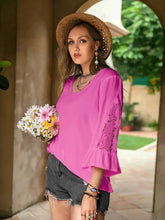 Plus Size Flower Crochet Flare Sleeve Top Woman Blouses