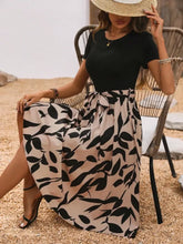 Printed Round Neck Short Sleeve Midi Dress Woman Dress