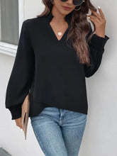 Perfee Smocked Notched Long Sleeve Blouse Woman Blouses