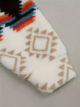 Geometric Zip Up Hooded Sherpa Jacket Woman Outerwear