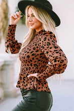 Leopard Smocked Peplum Top Woman Blouses