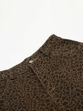 Men's Leopard Print Cargo Denim Shorts Denim Shorts