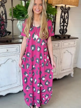 Leopard Slit V-Neck Short Sleeve Maxi Dress Hot Pink Woman Maxi Dress