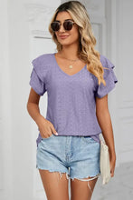 Eyelet V-Neck Short Sleeve T-Shirt Woman T Shirts