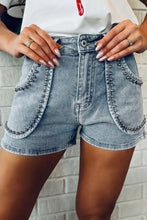 Studded Acid Wash Denim Shorts Medium Denim Shorts