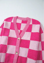 Checkered V-Neck Long Sleeve Cardigan Woman Outerwear